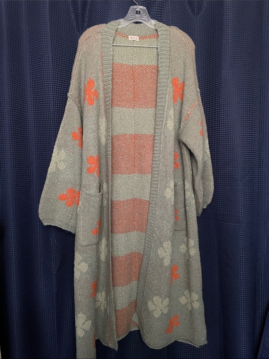 POL Sweaters - POL Floral Stripe Open-Front Cardigan - Gray & Coral